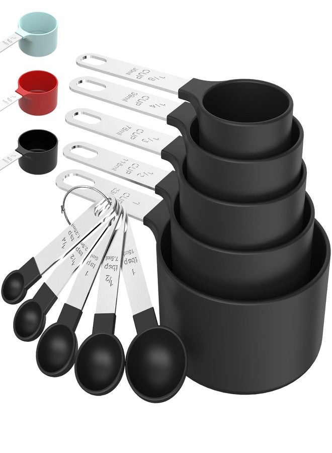 TILUCK Measuring Cups & Spoons Set, Stackable Cups and Spoons, Nesting Measure Cups with Stainless Steel Handle, Kitchen Gadgets for Cooking & Baking (Black) - Image 1