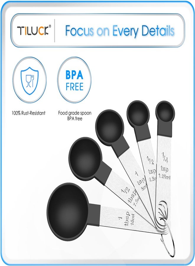 TILUCK Measuring Cups & Spoons Set, Stackable Cups and Spoons, Nesting Measure Cups with Stainless Steel Handle, Kitchen Gadgets for Cooking & Baking (Black) - Image 5