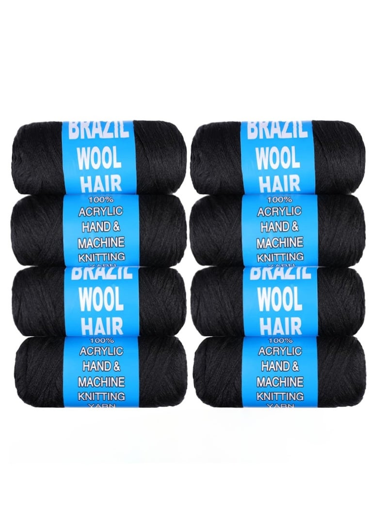 8 بكرات شعر من الصوف البرازيلي والاكريليك  لون اسود طبيعي، شعر برازيلي 100% لضفائر الكروشيه، وصلات شعر من الالياف الصناعية (#اسود) - Image 1