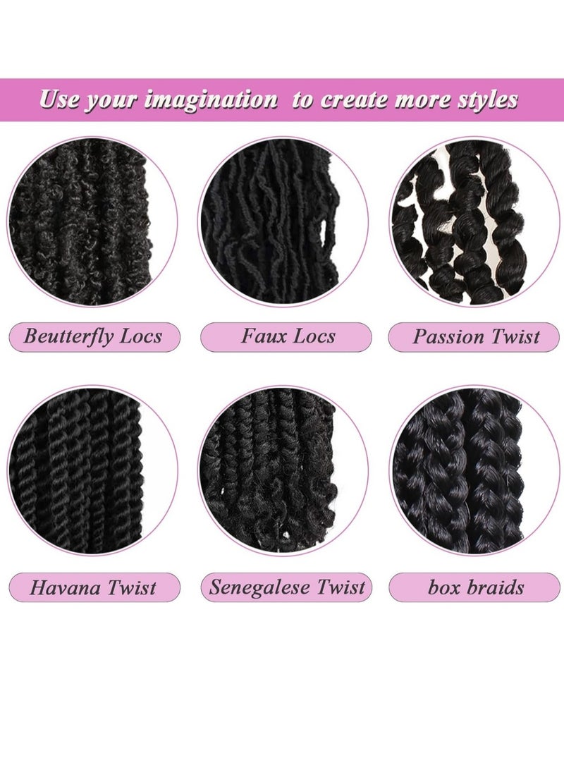 8 بكرات شعر من الصوف البرازيلي والاكريليك  لون اسود طبيعي، شعر برازيلي 100% لضفائر الكروشيه، وصلات شعر من الالياف الصناعية (#اسود) - Image 2