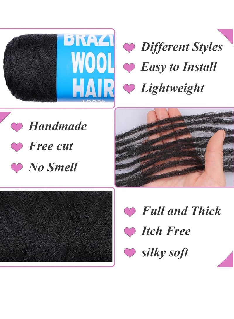8 بكرات شعر من الصوف البرازيلي والاكريليك  لون اسود طبيعي، شعر برازيلي 100% لضفائر الكروشيه، وصلات شعر من الالياف الصناعية (#اسود) - Image 3