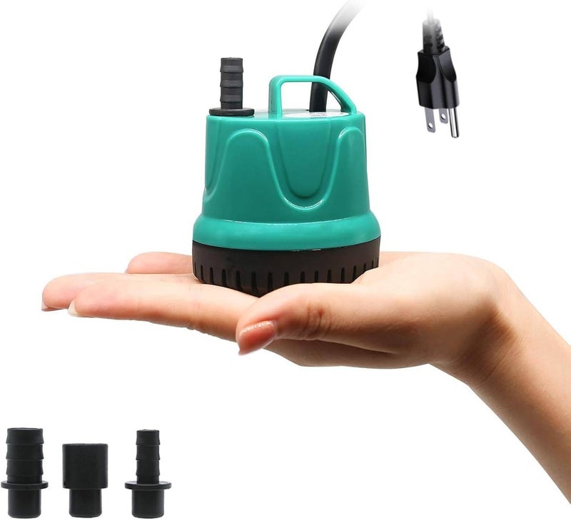 UPETTOOLS Submersible Water Pump, Ultra Silence Circulation Multifunctional Water Pump with Handle for Pond, Aquarium, Hydroponics, Fish Tank Fountain with 4.6ft (1.4M) Power Cord(66GPH,5W) Green - Image 1