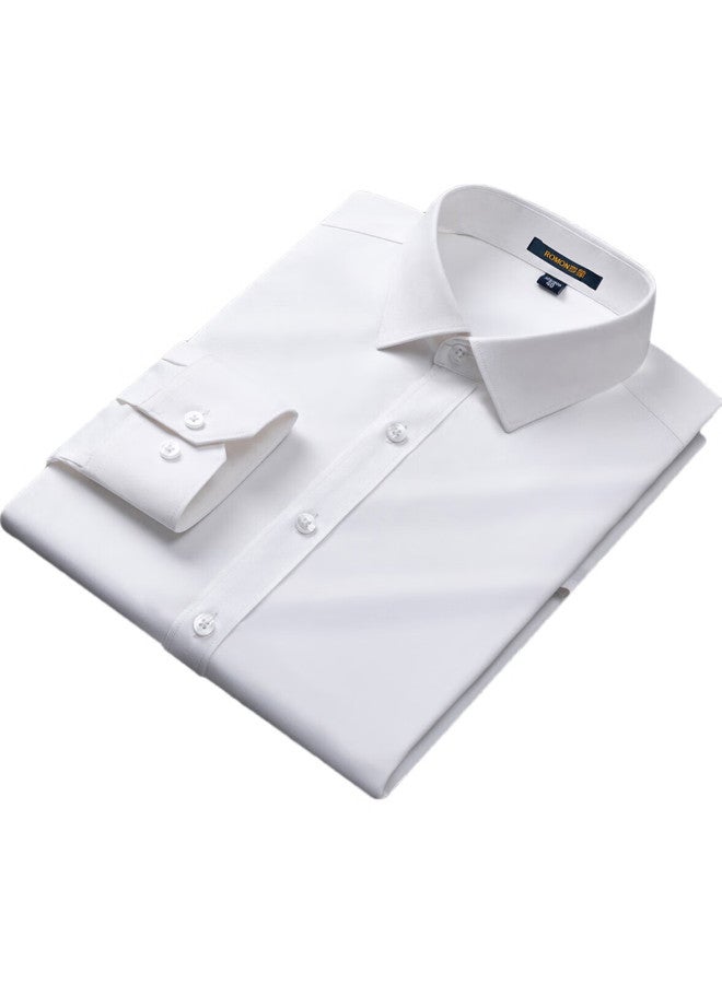 ROMON Men'S Long-Sleeve Shirt, Business Professional Work Uniform, Solid Color Dress Shirt, Undershirt, Jacket, Dad'S Outfit, Cs01 White, Size 38 - Image 3