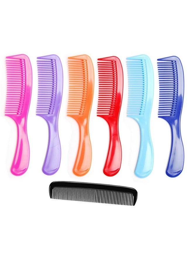 LUXXII - (6 Pack) 8" Colorful Styling Essentials Round Handle Comb and (1 Pack) 5" Favorict Pocket Comb (A) - Image 1