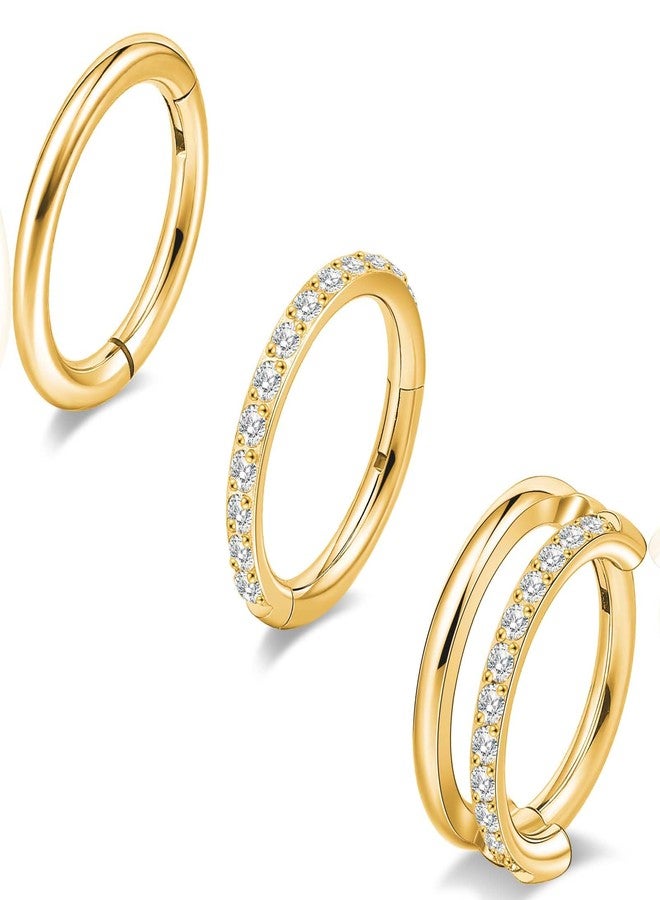 limerencia Titanium Earrings, 3PCS Double Hoop Nose Rings Titanium for Women Men, 16/18G Cartilage Earrings for Helix, Rook, Tragus, Daith, Conch,Implant Grade Piercing Jewelry 6/8/10mm - Image 1