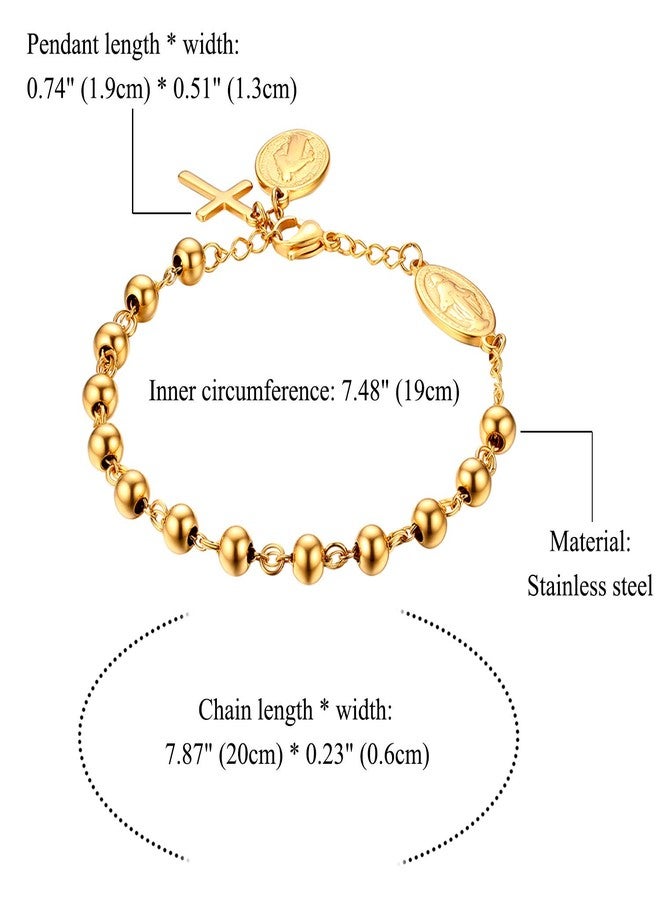 Cupimatch 3pcs Unisex Christian Jesus Crucifix Cross Rosary Beads Pendant Bracelet, Adjustable Gold Vintage Stainless Steel Charm Link Chain Bracelet 7.8" for Mother's Day - Image 3
