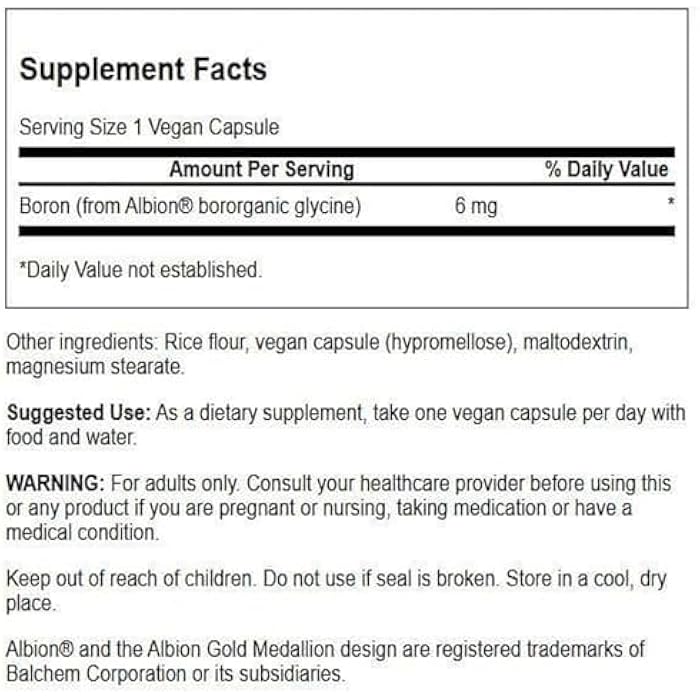 Swanson Boron from Albion - Boroganic Glycine Supplement Supporting Joint Health & Bone Health - High Absorption Formula May Support Overall Balance - (60 Capsules, 6mg Each) - Image 2
