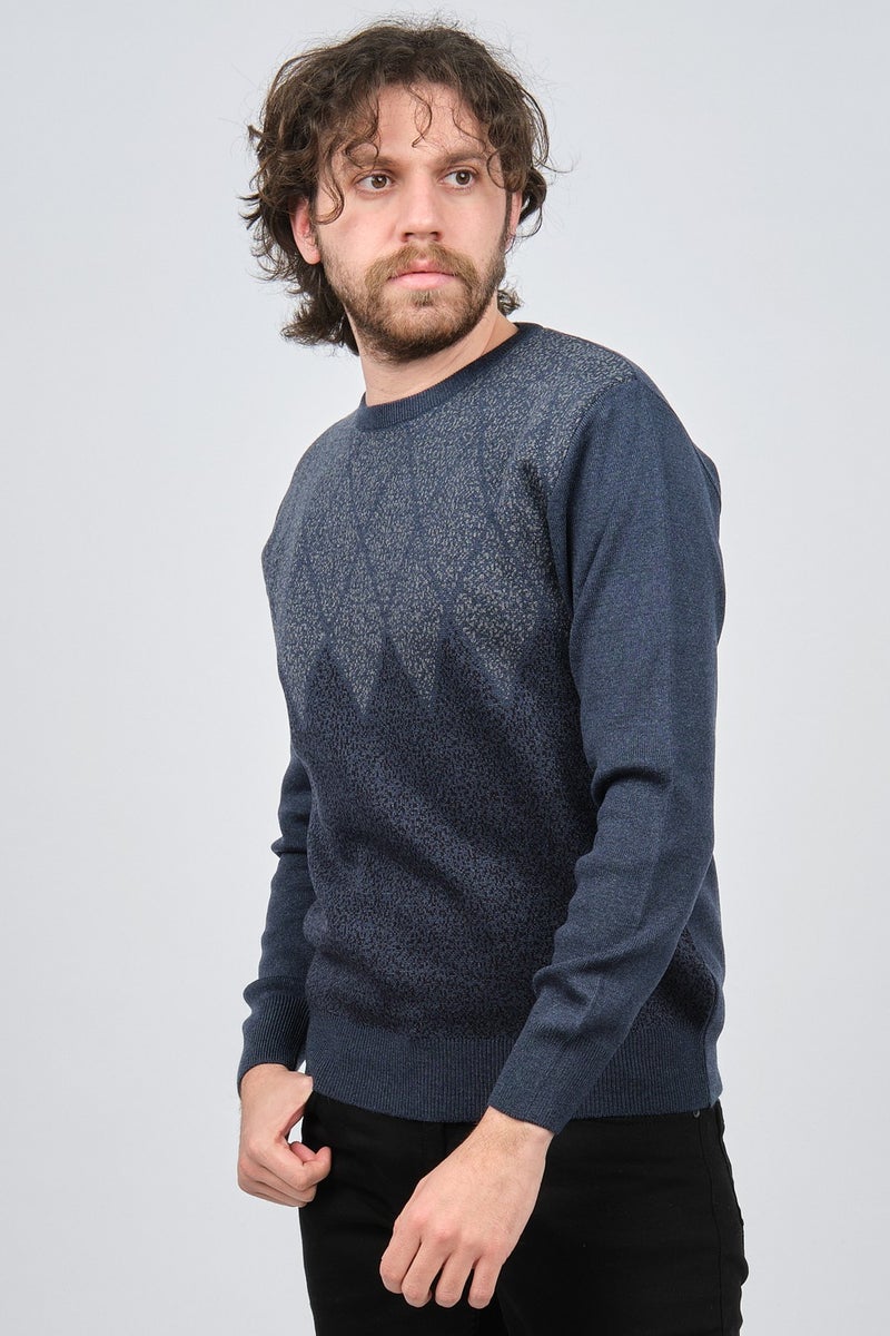 Ateş Triko Ateş Knitwear Men's Crew Neck Patterned Sweater 6091805 Indigo  - Image 1