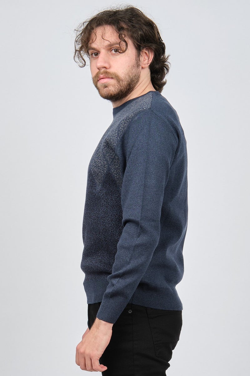 Ateş Triko Ateş Knitwear Men's Crew Neck Patterned Sweater 6091805 Indigo  - Image 4