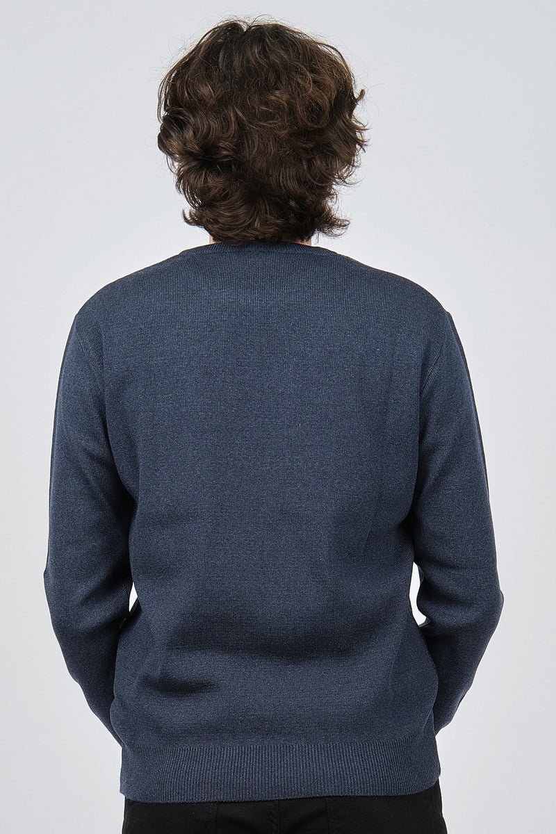 Ateş Triko Ateş Knitwear Men's Crew Neck Patterned Sweater 6091805 Indigo  - Image 5
