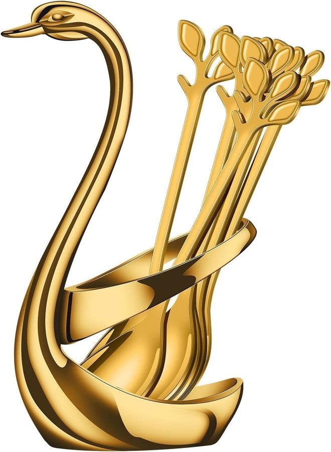 S SMITEX Smitex 10-Piece Swan Coffee Spoon Set, Metal Coffee Dessert Spoon Set, Cutlery Holder, Dessert Spoon with Swan Base Stand for Cake, Salad, Cocktail, Dessert - Image 4