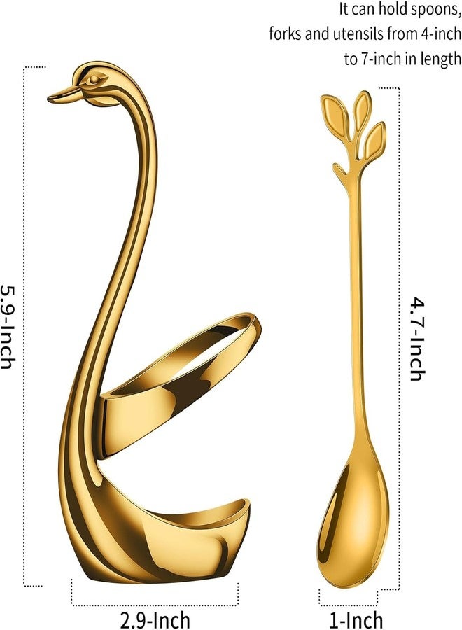 S SMITEX Smitex 10-Piece Swan Coffee Spoon Set, Metal Coffee Dessert Spoon Set, Cutlery Holder, Dessert Spoon with Swan Base Stand for Cake, Salad, Cocktail, Dessert - Image 3