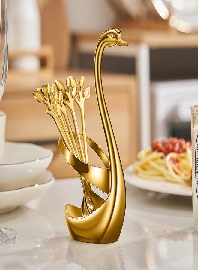 S SMITEX Smitex 10-Piece Swan Coffee Spoon Set, Metal Coffee Dessert Spoon Set, Cutlery Holder, Dessert Spoon with Swan Base Stand for Cake, Salad, Cocktail, Dessert - Image 5