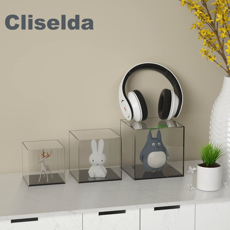 Cliselda Cliselda Fully Assembled Acrylic Display Case with Black Base 4x4x4 in, Clear Square Acrylic Box Cube Small Acrylic Storage Containers, Dustproof Plastic Display Box for Collectibles Action Figures  - Image 2