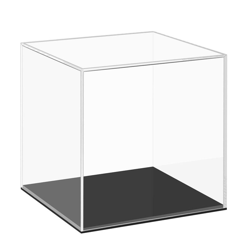 Cliselda Cliselda Fully Assembled Acrylic Display Case with Black Base 4x4x4 in, Clear Square Acrylic Box Cube Small Acrylic Storage Containers, Dustproof Plastic Display Box for Collectibles Action Figures  - Image 1