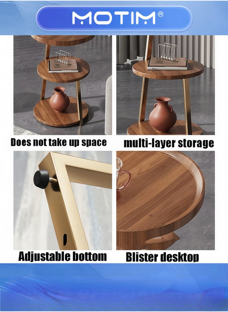 Round End Table with Metal Frame Accent Bedside Table Nightstand with 3-Tier Shelves Small Table for Living Room and Bedroom Couch, Small Coffee Table