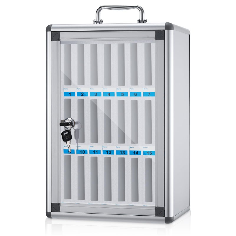 Amylove 24 Slots Cell Phone Locker Cabinet Aluminum Alloy Pocket Chart Storage Locker Box Cabinet WallMounted Cell Phones Storage Box with Handle for Office Classroom Gym White