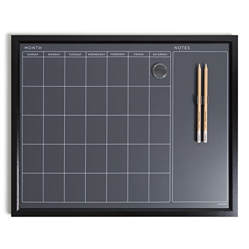 U Brands Magnetic Chalk Calendar Board, 16" x 20", Black Wood Style Frame, Premium Surface, Includes Chalk Pencils, Magnet - Image 1