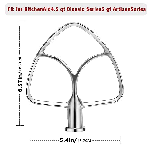 XINCAN 4.5-5QT Stainless Steel Flat Beater for KitchenAid Stand Mixer, Kitchen Aid Paddle Attachment Accessories/No coating/Dishwasher Safe Replacement for K45 KN15E1X KSM75 and Other Models - Image 5