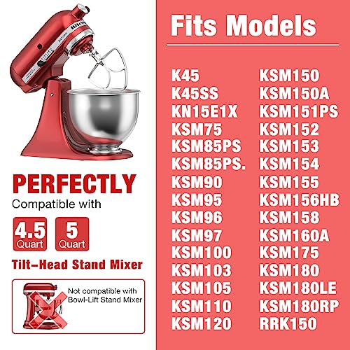 XINCAN 4.5-5QT Stainless Steel Flat Beater for KitchenAid Stand Mixer, Kitchen Aid Paddle Attachment Accessories/No coating/Dishwasher Safe Replacement for K45 KN15E1X KSM75 and Other Models - Image 2