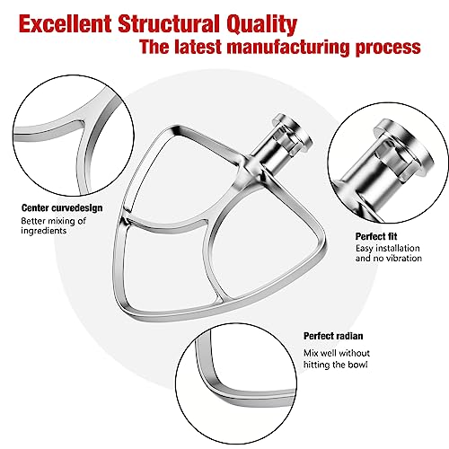 XINCAN 4.5-5QT Stainless Steel Flat Beater for KitchenAid Stand Mixer, Kitchen Aid Paddle Attachment Accessories/No coating/Dishwasher Safe Replacement for K45 KN15E1X KSM75 and Other Models - Image 3