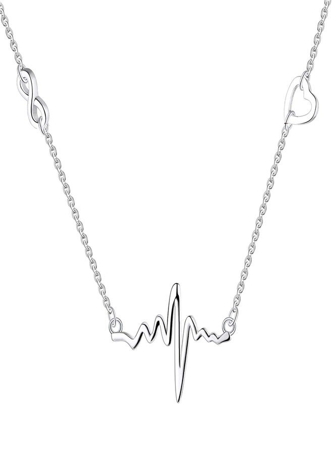 YL Heartbeat Necklace Sterling Silver Love Heart Pendant Polished Jewelry for Women - Image 1