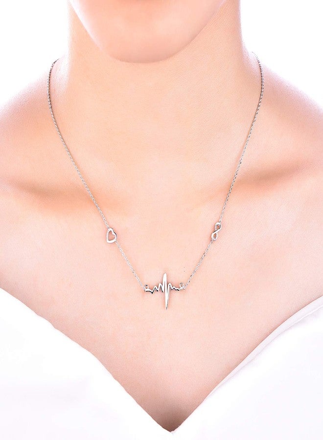 YL Heartbeat Necklace Sterling Silver Love Heart Pendant Polished Jewelry for Women - Image 4