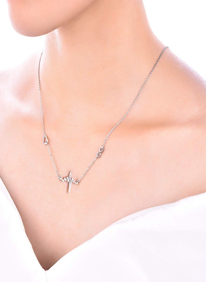 YL Heartbeat Necklace Sterling Silver Love Heart Pendant Polished Jewelry for Women - Image 5