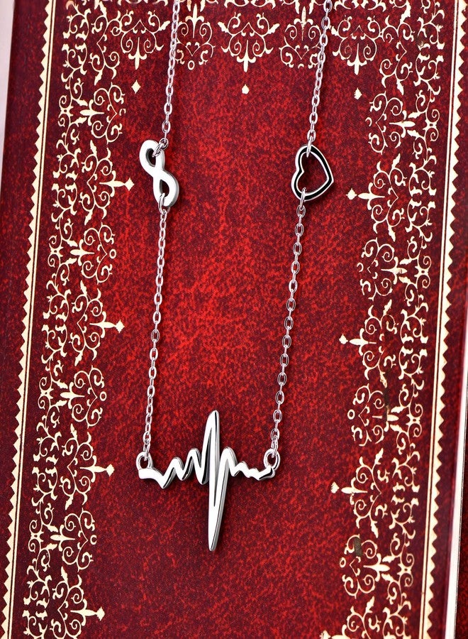 YL Heartbeat Necklace Sterling Silver Love Heart Pendant Polished Jewelry for Women - Image 2