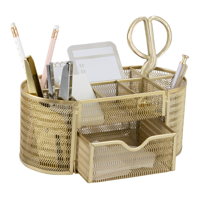 BLU MONACO Gold Desk Organizer Set â€“ Desk Accessories for Women, Office Storage & Supplies, Small Desk Organizers - Image 1