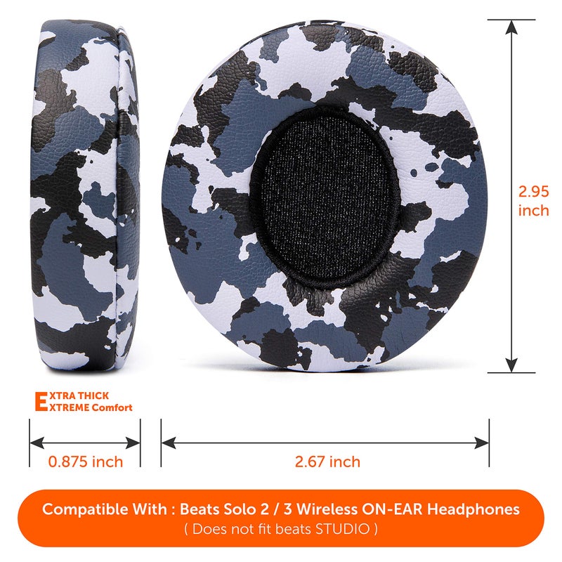 WC Extra Thick Replacement Earpads for Beats Solo 2 & 3 by Wicked Cushions - Ear Pads for Beats Solo 2 & 3 Wireless ON-Ear Headphones - Soft Leather, Luxury Memory Foam, Strong Adhesive | Snow Camo - Image 5