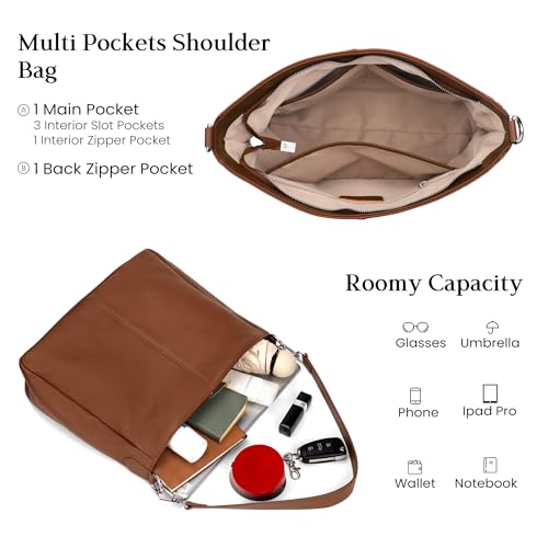 befen Genuine Leather Shoulder Bags Hobo Handbags Bag Small Durable Crossbody Purses for Women Everyday & Travel Cognac Brown - Image 3