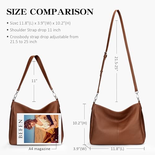 befen Genuine Leather Shoulder Bags Hobo Handbags Bag Small Durable Crossbody Purses for Women Everyday & Travel Cognac Brown - Image 5