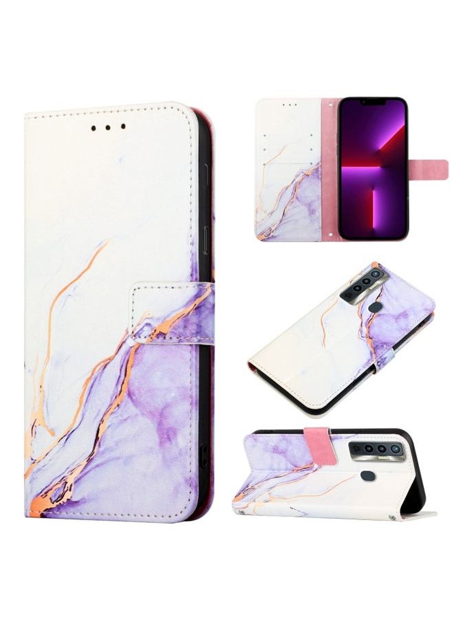 HuHa Case Cover For For Tecno Camon 17 PT003 Marble Pattern Flip Leather Phone Case(White Purple LS006) 