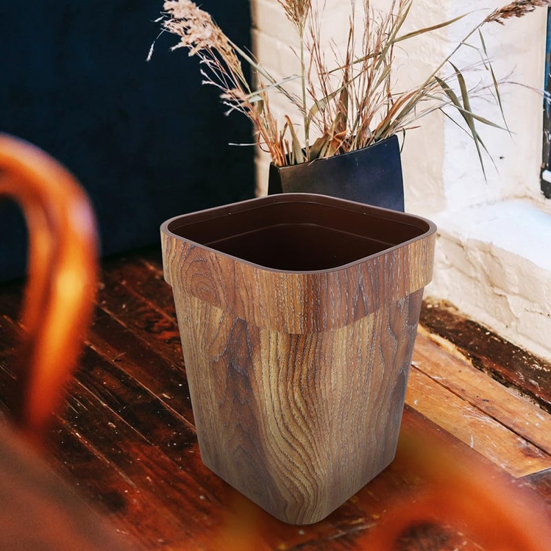 Square Wood Grain Trash Can 12L Without Lid for Bathroom Office Kitchen Home - Image 5