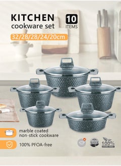 HK 10-Piece Kitchen Cookware set, Casserole Set And Frying Pan With Non Stick Cookware sets ,Finish Glass lid PFOA-Free  20-24-28-32 cm (Deep Stockpot) + 28 cm (Shallow Stockpot)（Grey）  - Image 1