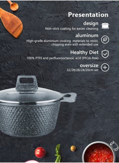HK 10-Piece Kitchen Cookware set, Casserole Set And Frying Pan With Non Stick Cookware sets ,Finish Glass lid PFOA-Free  20-24-28-32 cm (Deep Stockpot) + 28 cm (Shallow Stockpot)（Grey）  - Image 2