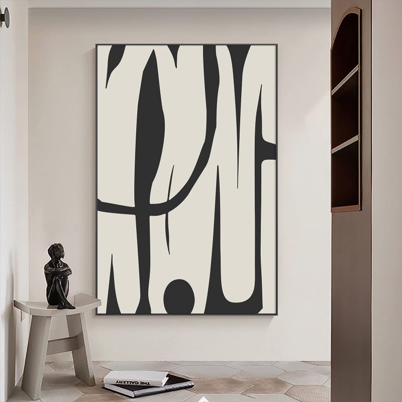 Wallvelart Black and White Abstract Line Art Canvas Print Painting Modern Wall Lines Abstract Line Wall Art Black and Beige Poster Modern Minimalist Picture Shapes Illustrations Artwork 16x24inch No Frame - Image 3