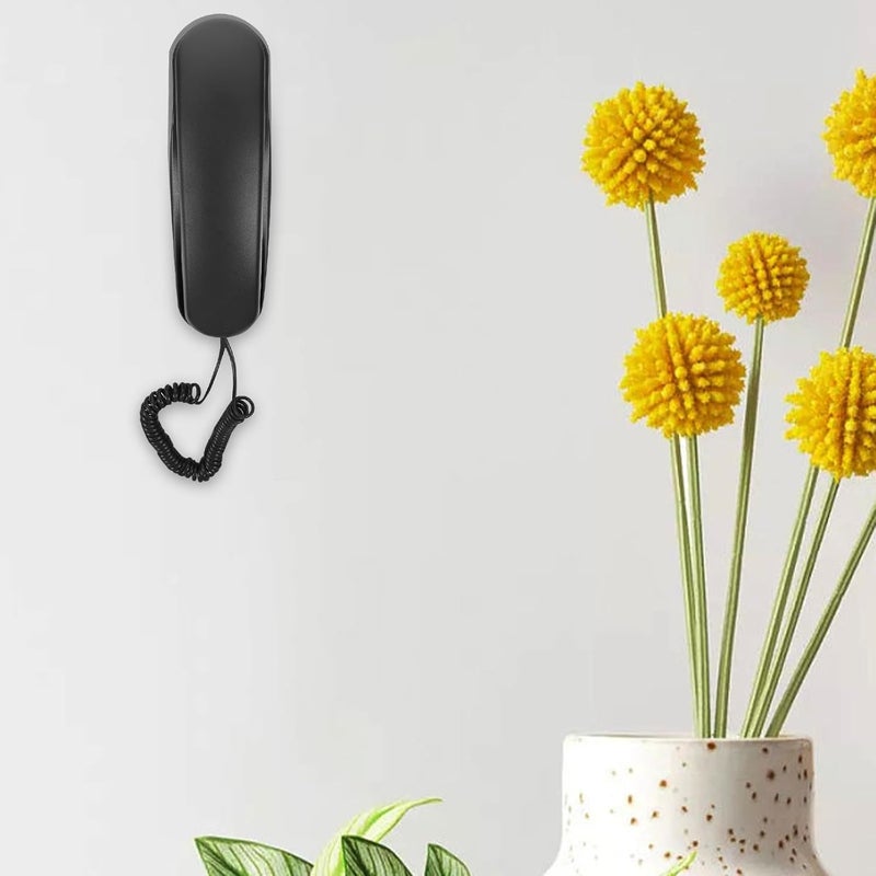 ABOOFAN Wall-Mounted Small Vintage Landline Phone Corded Household Telephone with Handset Black for Home Office Bathroom Use - Image 4
