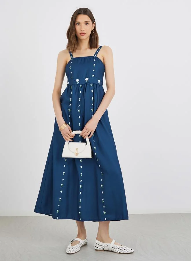 Take Two Take Two Floral Print Sleeveless A-Line Midi Dress