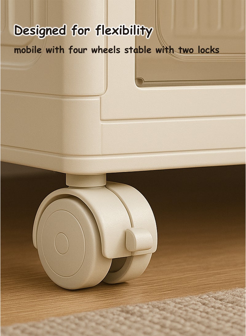 Toshionics 3 Tier Plastic Storage Cabinet - 55x31x85cm - with Transparent Brown-Tinted Acrylic Double Doors and Lockable Wheels – Multi-Layer Foldable, Stackable, Versatile Organizer for Clothes, Toys, Pantry and More- Available in Various Sizes - Image 4