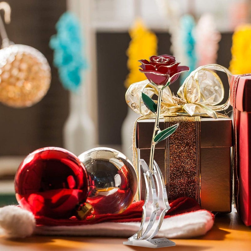 klarako 24K Gold Rose, Long Stem Dipped Flower Gift for Her, Made of Fresh Rose, Last Forever Mother's/Thanksgiving/Christmas/Valentine's/Birthdays Party/Graduations/Weddings (Red) - Image 5