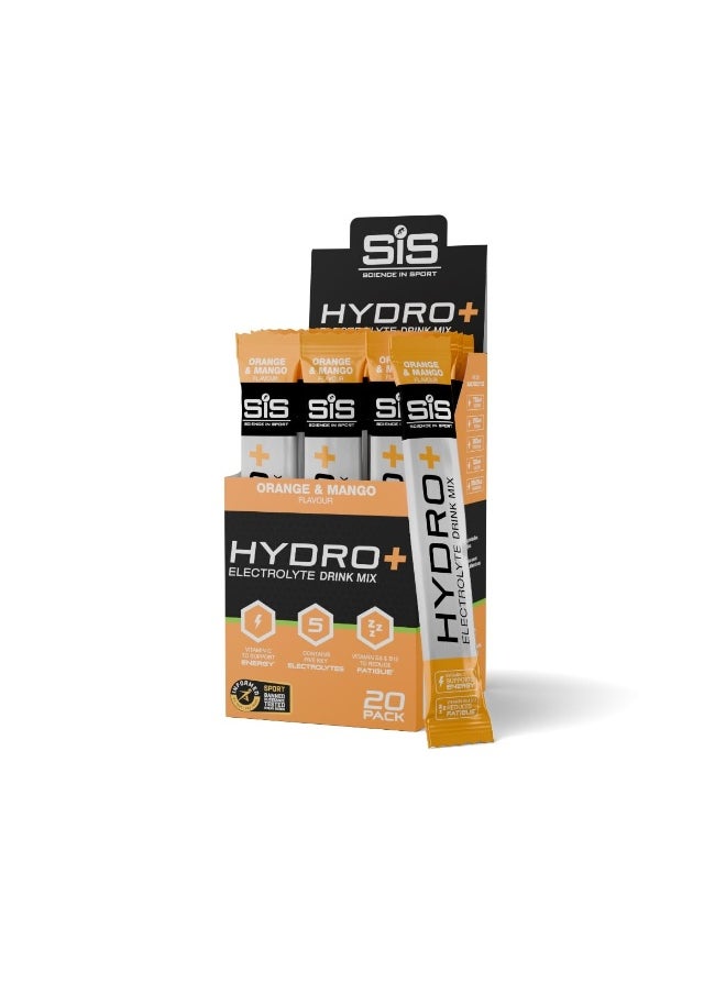 SIS Hydro+ Electrolyte Drink Mix, Orange & Mango Flavour, vitamin c to support energy, contains 5 key electrolytes, vitamin b6 and b12 to reduce fatigue - 20 Pack  - Image 1