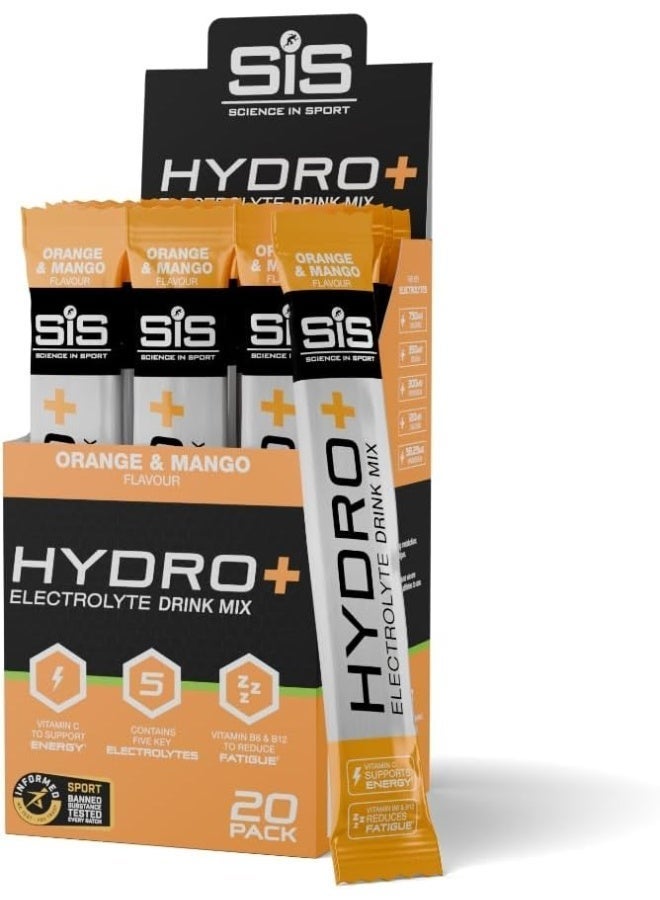 SIS HYDRO+ Electrolyte Drink Mix, Vitamin C to Support Energy, ORANGE & MANGO FLAVOUR, Contains Five Key Electrolytes, Vitamin B6 & B12 to Reduce Fatigue², Sport Banned Substance Tested Every Batch, 20 Pack - Image 1