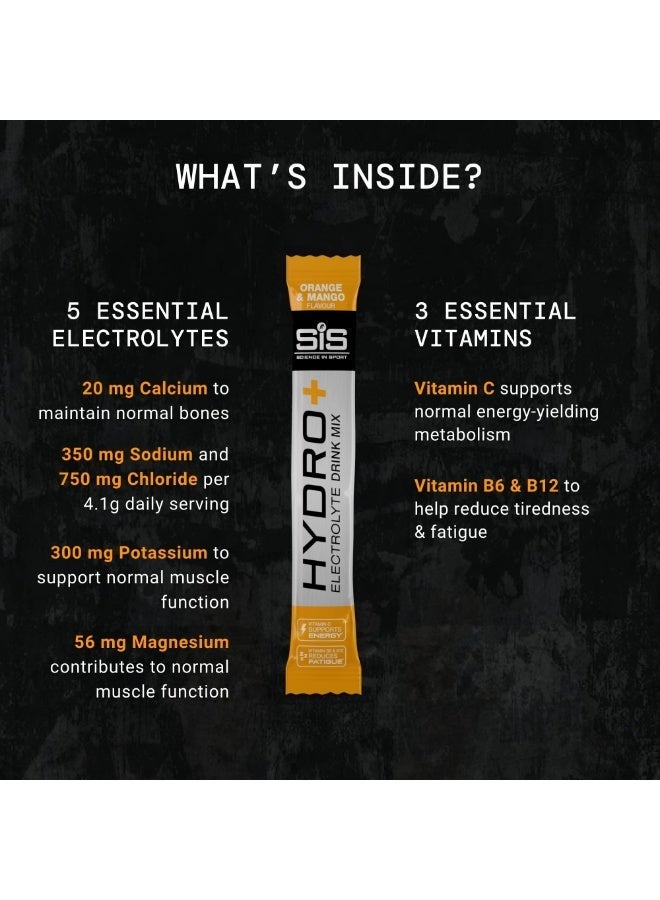 SIS HYDRO+ Electrolyte Drink Mix, Vitamin C to Support Energy, ORANGE & MANGO FLAVOUR, Contains Five Key Electrolytes, Vitamin B6 & B12 to Reduce Fatigue², Sport Banned Substance Tested Every Batch, 20 Pack - Image 3