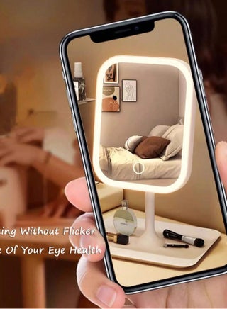 مرآة مكياج LED مع 3 أوضاع إضاءة – تحكم باللمس، قاعدة قابلة للطي ومحمولة – بطارية قابلة للشحن بسعة 2400 مللي أمبير – مثالية للسفر، التجميل والعناية بالبشرة – مرآة مكياج محمولة مضيئة – هدية عيد ميلاد مثالية للنساء - view 5