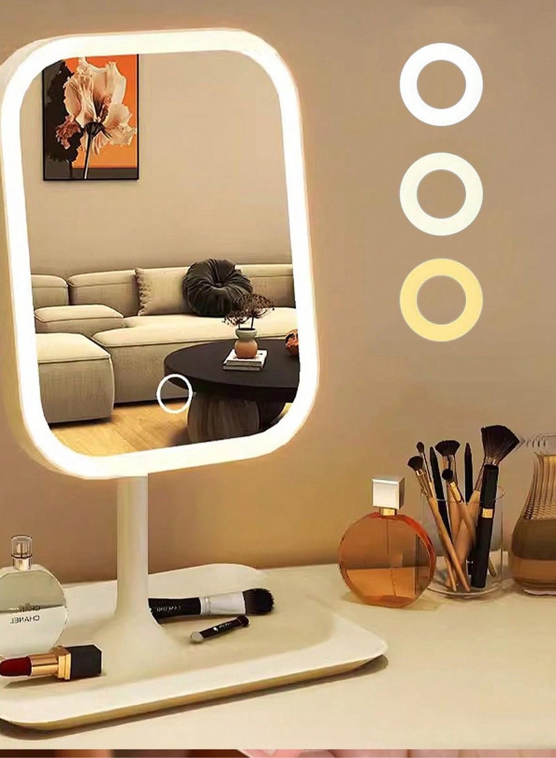 مرآة مكياج LED مع 3 أوضاع إضاءة – تحكم باللمس، قاعدة قابلة للطي ومحمولة – بطارية قابلة للشحن بسعة 2400 مللي أمبير – مثالية للسفر، التجميل والعناية بالبشرة – مرآة مكياج محمولة مضيئة – هدية عيد ميلاد مثالية للنساء - Image 1