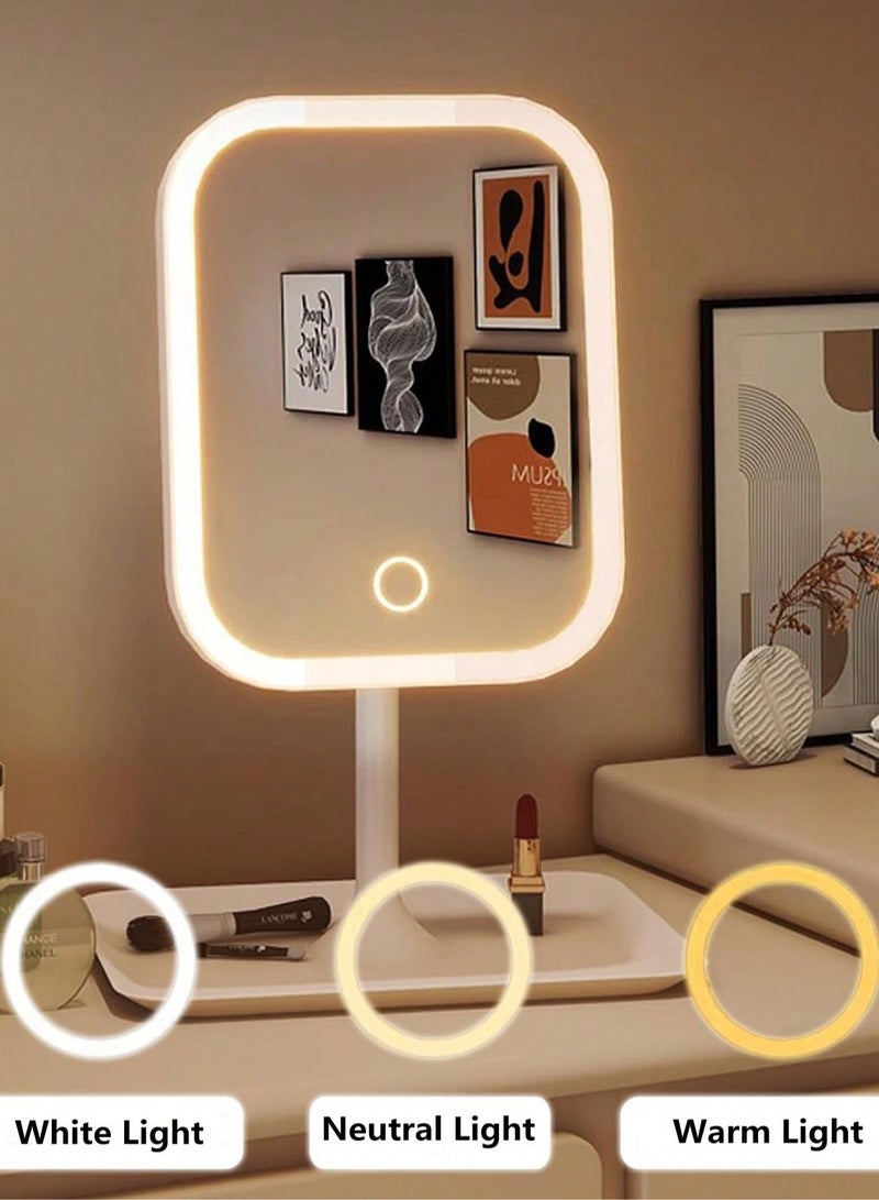 مرآة مكياج LED مع 3 أوضاع إضاءة – تحكم باللمس، قاعدة قابلة للطي ومحمولة – بطارية قابلة للشحن بسعة 2400 مللي أمبير – مثالية للسفر، التجميل والعناية بالبشرة – مرآة مكياج محمولة مضيئة – هدية عيد ميلاد مثالية للنساء - Image 4