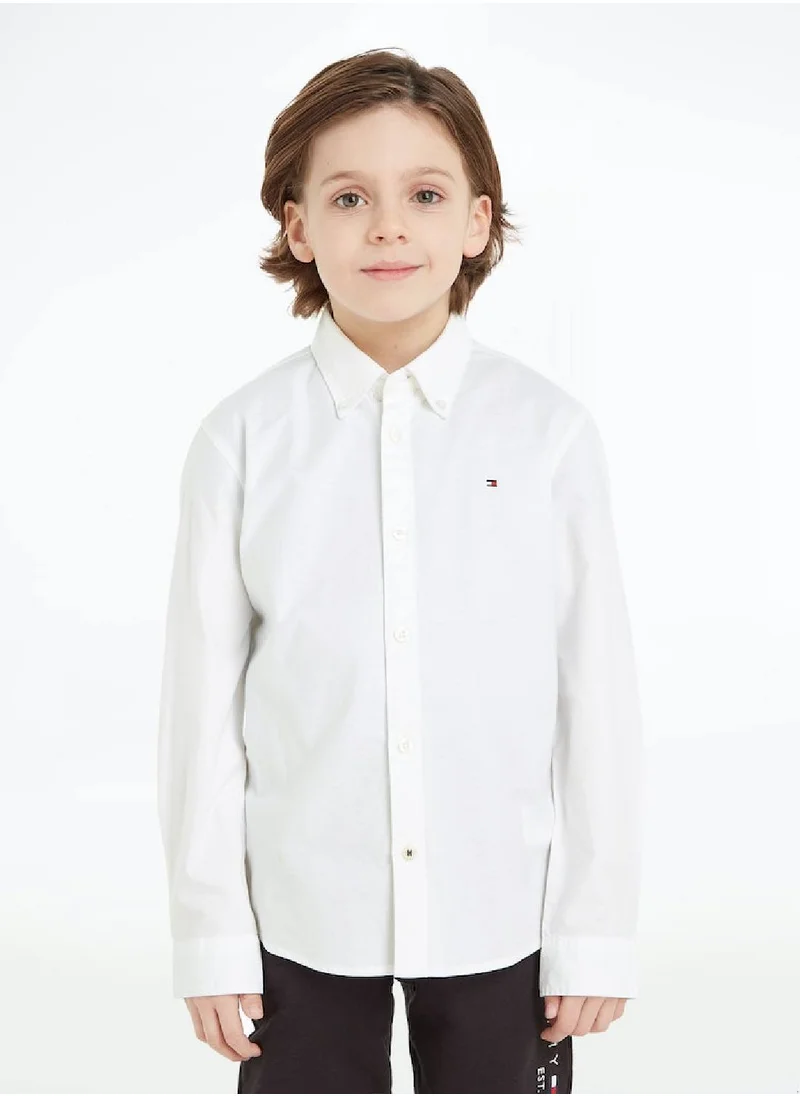 TOMMY HILFIGER Boys' Stretch Oxford Cotton Casual Shirt, White