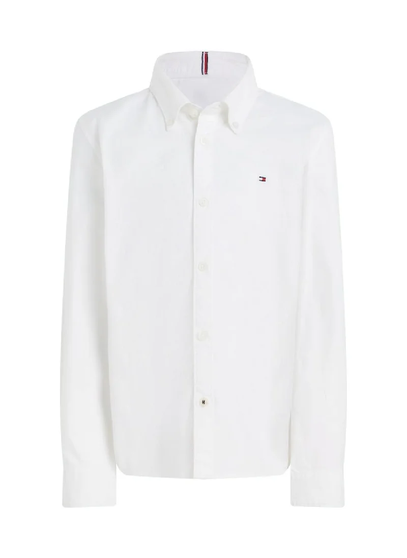 TOMMY HILFIGER Boys' Stretch Oxford Cotton Casual Shirt, White